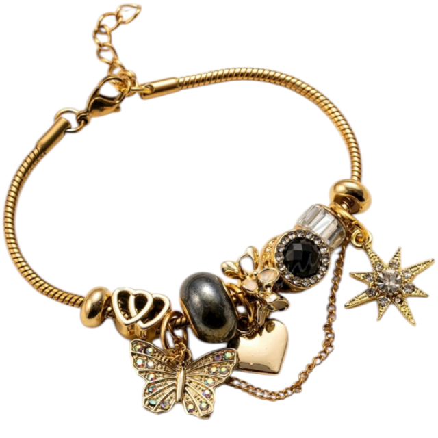 PULSERA ACERO DORADO CHARMS CADENA MARIPOSA