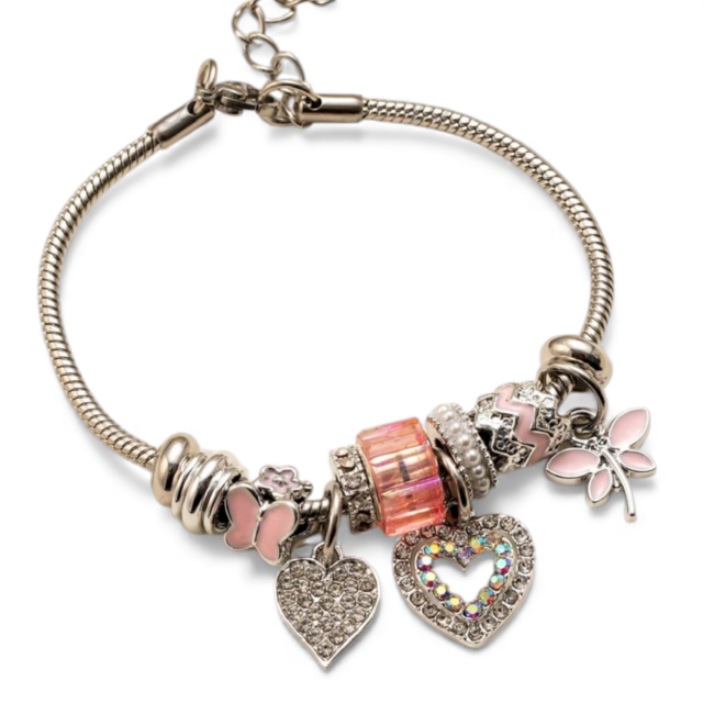 PULSERA ACERO CHARMS CORAZONES LIBÉLULA