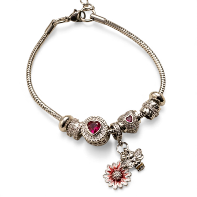 PULSERA ACERO CHARMS CORAZÓN CUBIC MICROPAVE
