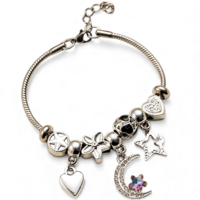 PULSERA ACERO CHARMS LUNA Y ESTRELLA
