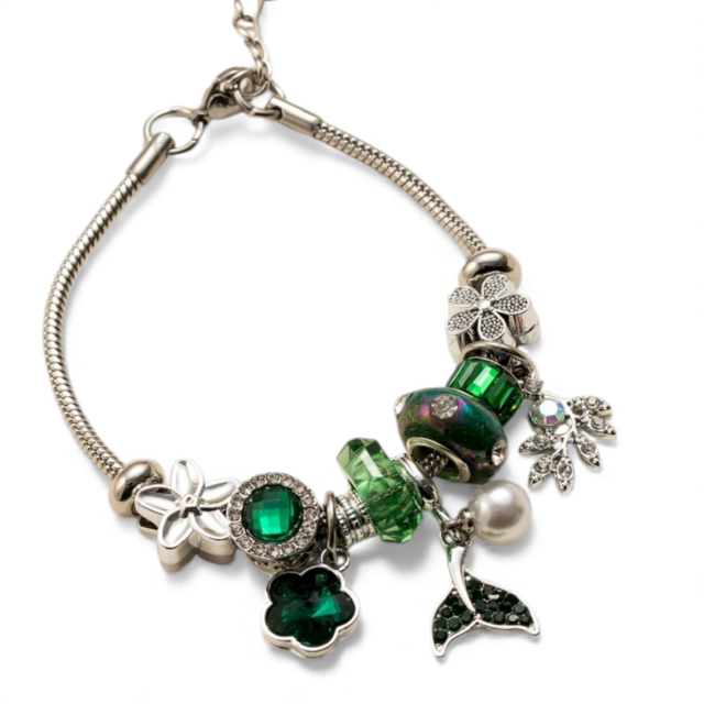 PULSERA ACERO CHARMS ESMERALDA 