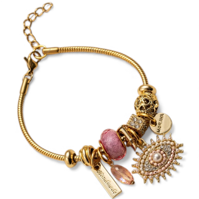 PULSERA ACERO DORADO CHARMS OJO