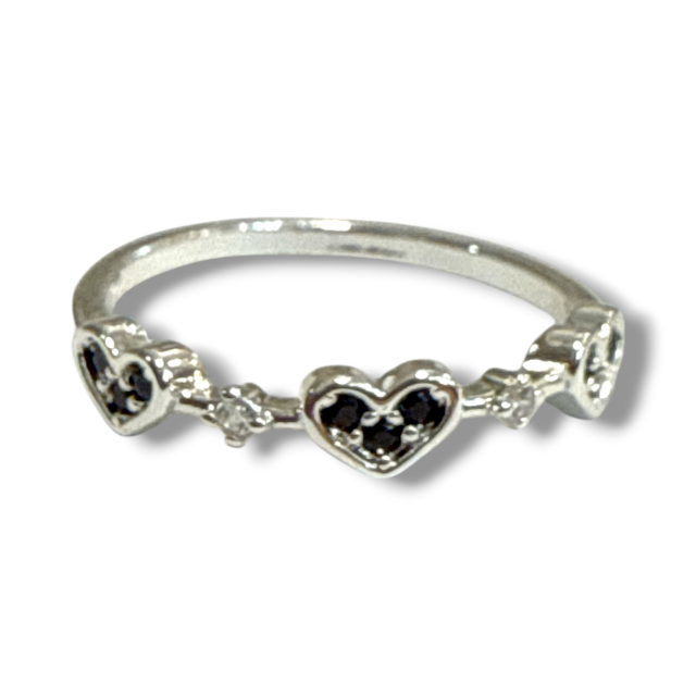 ANILLO ACERO BLANCO MICROPAVE CORAZONES
