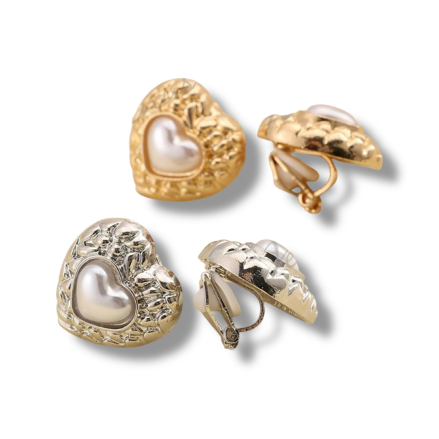 ARO CLIP A PRESIÓN CORAZÓN PERLA