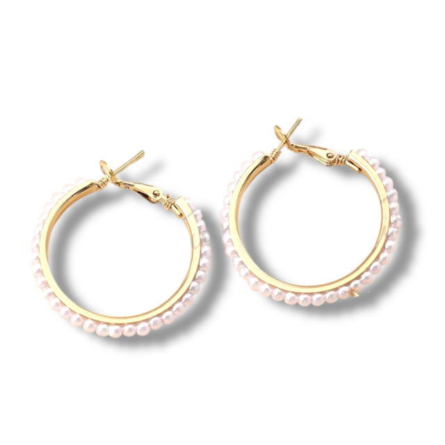 ARO ACERO DORADO ARGOLLA PERLA