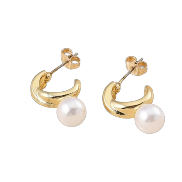 ARO ACERO DORADO PASANTE 1/2 ARGOLLA CON PERLA