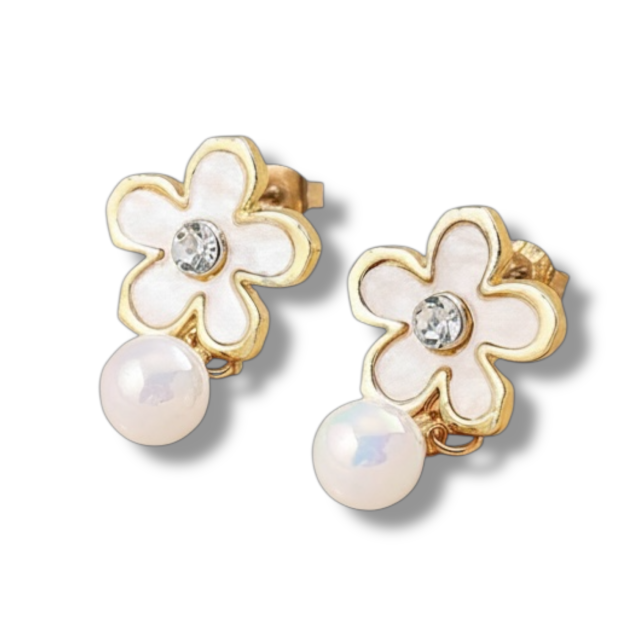 ARO ACERO DORADO PASANTE FLOR COLGANTE PERLA