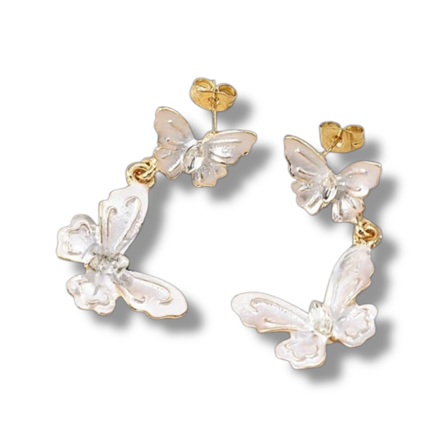 ARO ACERO DORADO PASANTE COLGANTE MARIPOSA