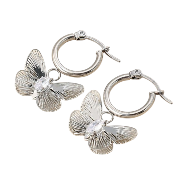 ARO ACERO ARGOLLA DIJE MARIPOSA