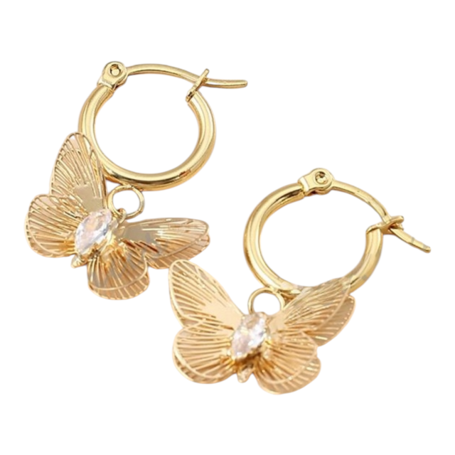 ARO ACERO DORADO ARGOLLA DIJE MARIPOSA