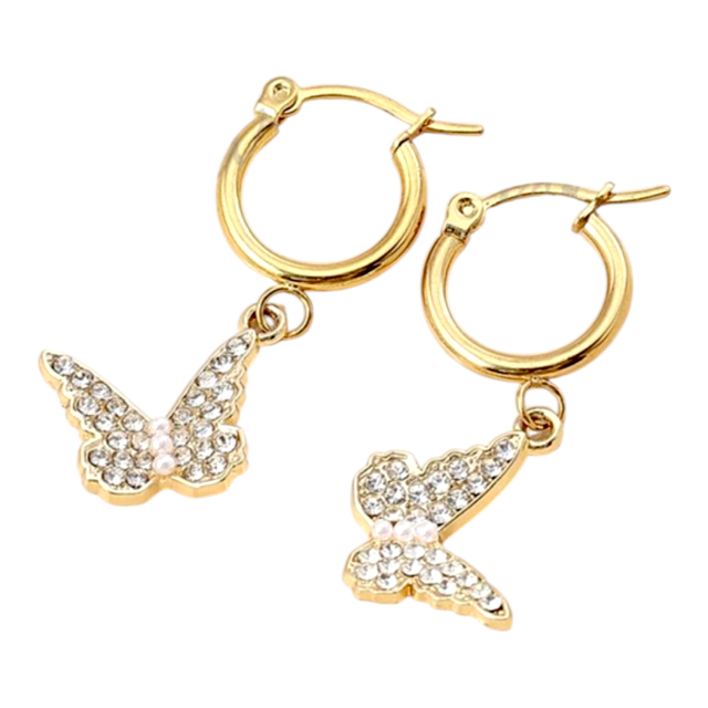 ARO ACERO DORADO ARGOLLA DIJE MARIPOSA STRASS