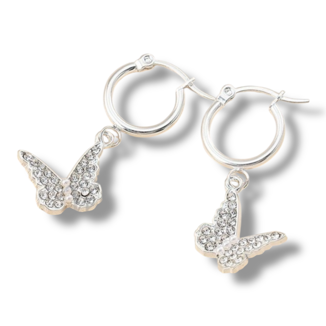 ARO ACERO BLANCO ARGOLLA DIJE MARIPOSA STRASS