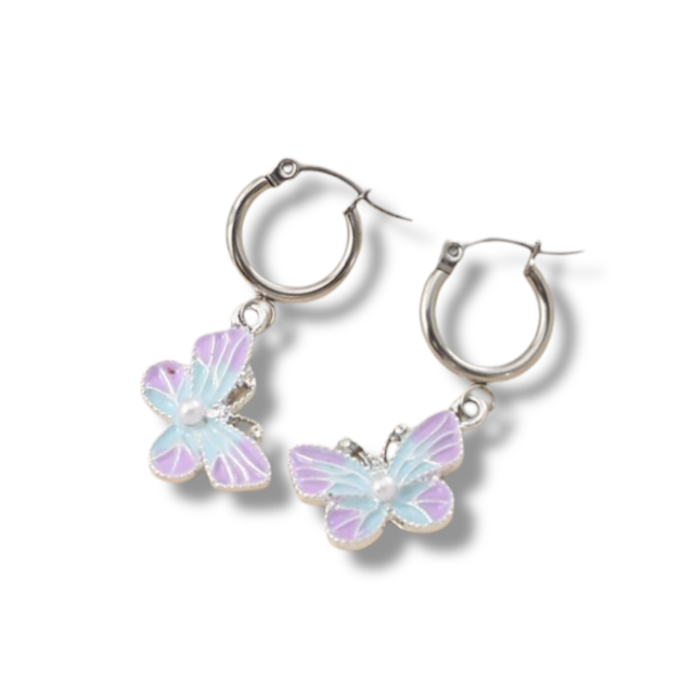 ARO ACERO ARGOLLA DIJE MARIPOSA ESMALTADA