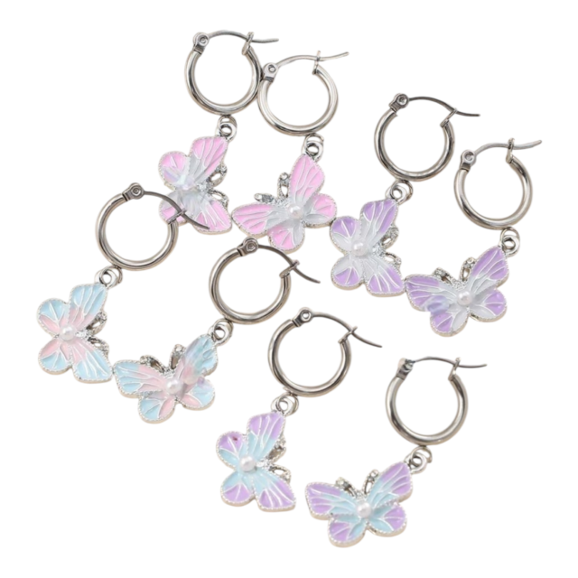 ARO ACERO ARGOLLA DIJE MARIPOSA ESMALTADA