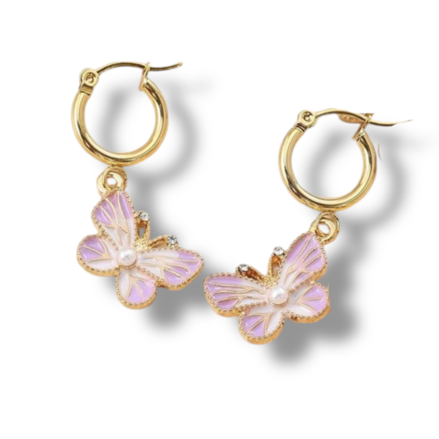 ARO ACERO DORADO ARGOLLA CON DIJE MARIPOSA COLOR