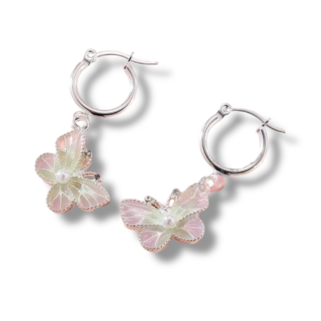 ARO ACERO BLANCO ARGOLLA DIJE MARIPOSA COLOR