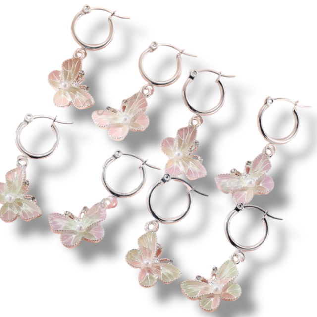 ARO ACERO BLANCO ARGOLLA DIJE MARIPOSA COLOR