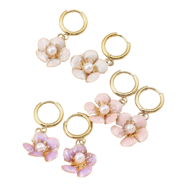 ARO ACERO DORADO ARGOLLA CLIP DIJE FLOR