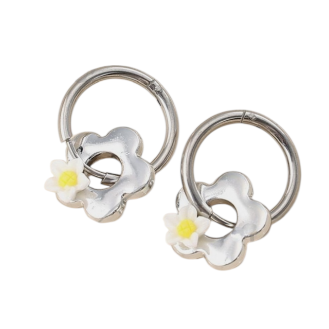 ARO ACERO ARGOLLA CLIP CON FLOR MARGARITA 