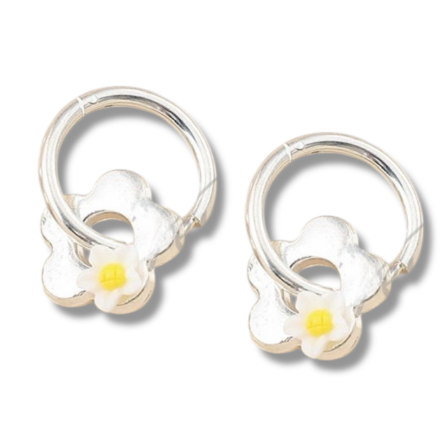 ARO ACERO ARGOLLA CLIP DIJE FLOR MARGARITA 