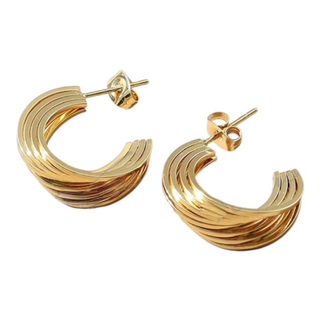 ARO ACERO DORADO ARGOLLA GRUESA LINEAS