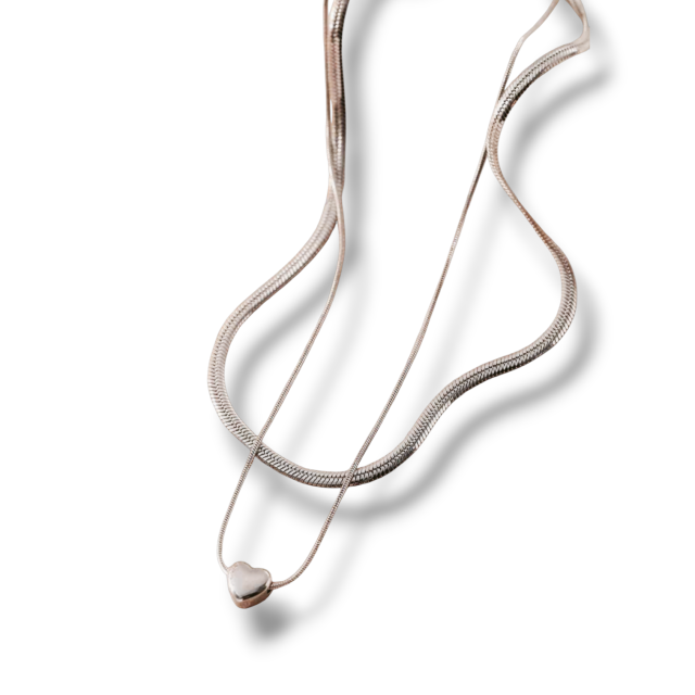 COLLAR ACERO DOBLE DIJE CORAZÓN 