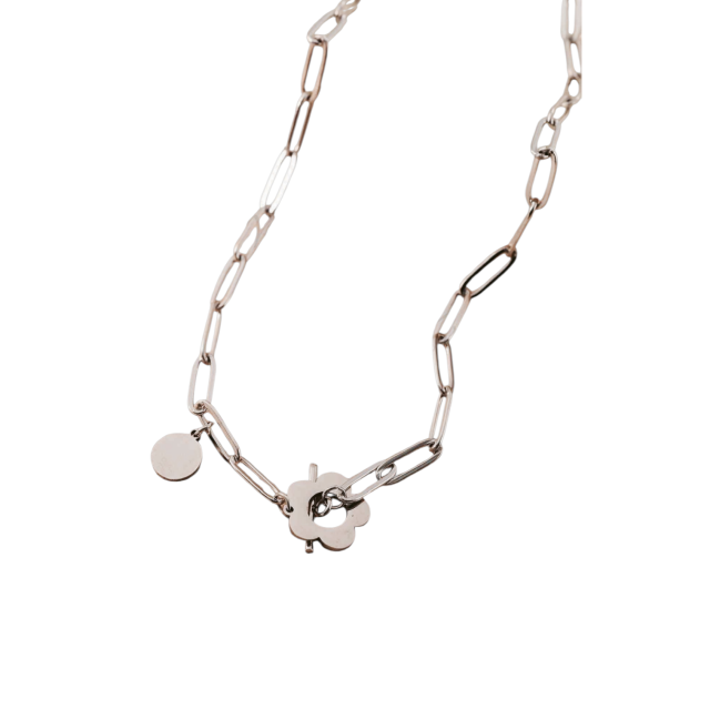 COLLAR ACERO CADENA LONG DIJE FLOR