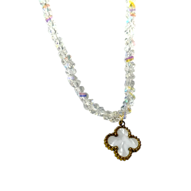COLLAR ACERO DORADO CRISTALES DIJE TRÉBOL VC