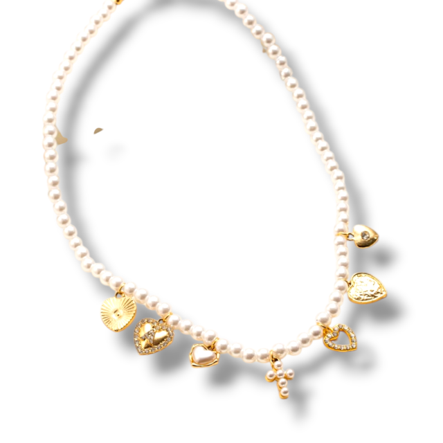 COLLAR ACERO DORADO PERLAS MULTIDIJES