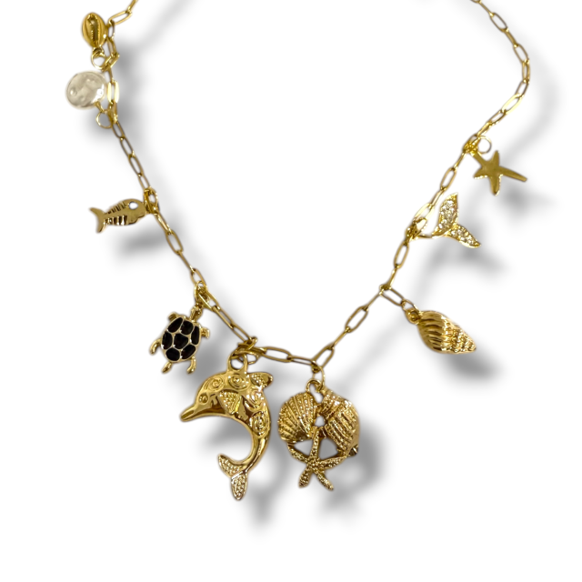 COLLAR ACERO DORADO MULTIDIJES MARINOS