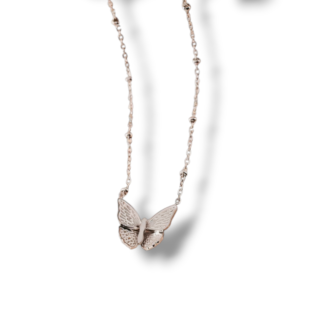COLLAR ACERO CADENA BOLITAS DIJE MARIPOSA 