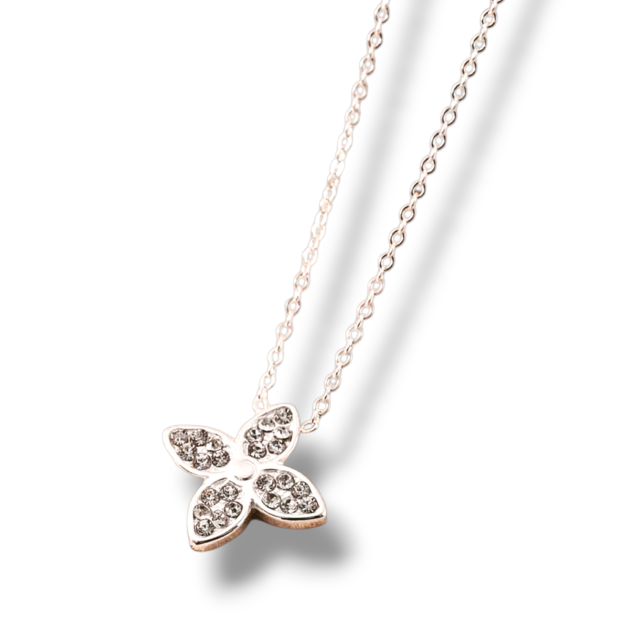 COLLAR ACERO BLANCO DIJE FLOR STRAS
