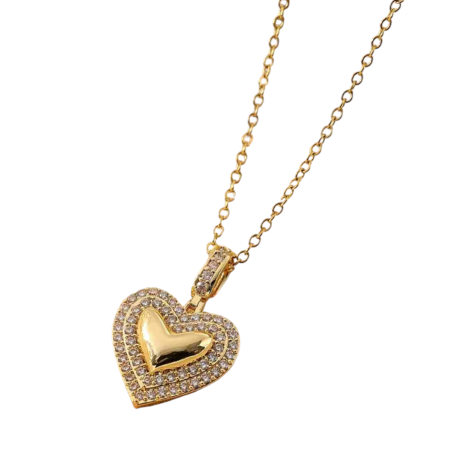 COLLAR ACERO DORADO CORAZÓN MICROPAVE 