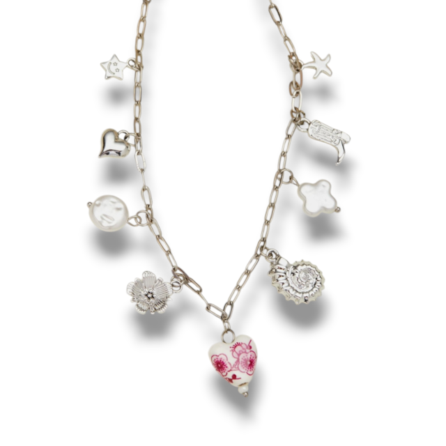 COLLAR ACERO MULTIDIJES CORAZÓN PIEDRA