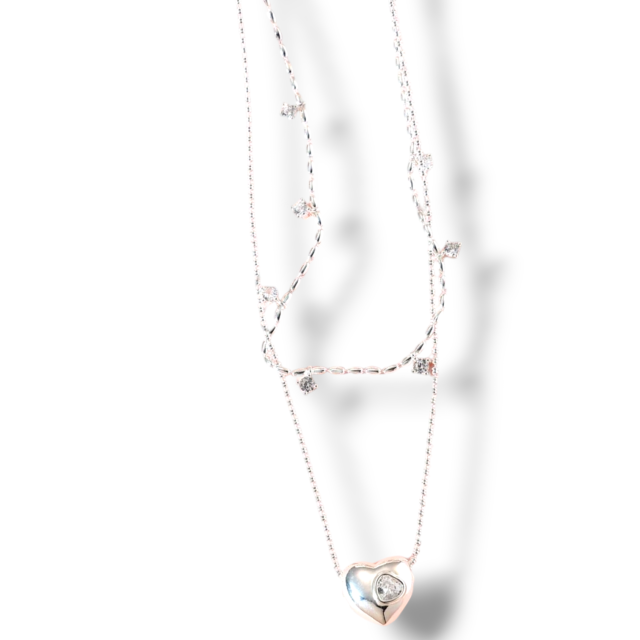 COLLAR ACERO BLANCO DOBLE CORAZÓN CUBICS