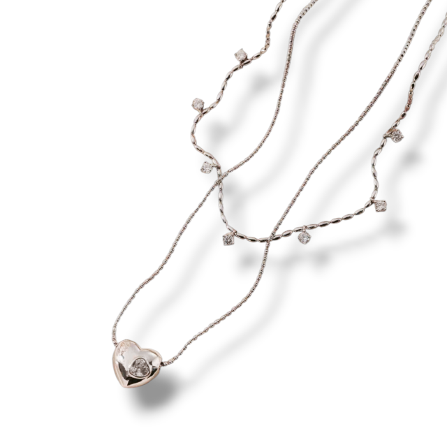 COLLAR ACERO DOBLE CORAZÓN CUBICS