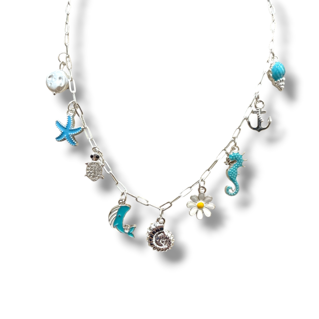 COLLAR ACERO BLANCO MULTIDIJES MAR TURQUESA 