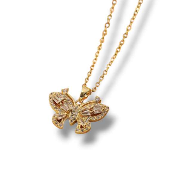 COLLAR ACERO DORADO MARIPOSA MICROPAVE