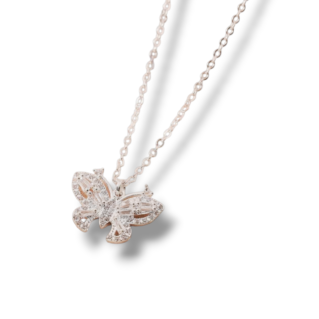 COLLAR ACERO BLANCO DIJE MARIPOSA MICROPAVE 