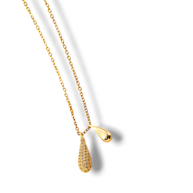 COLLAR ACERO DORADO GOTAS MICROPAVE