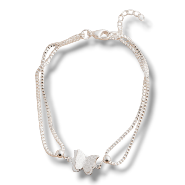 PULSERA ACERO BLANCO DOBLE MARIPOSA 