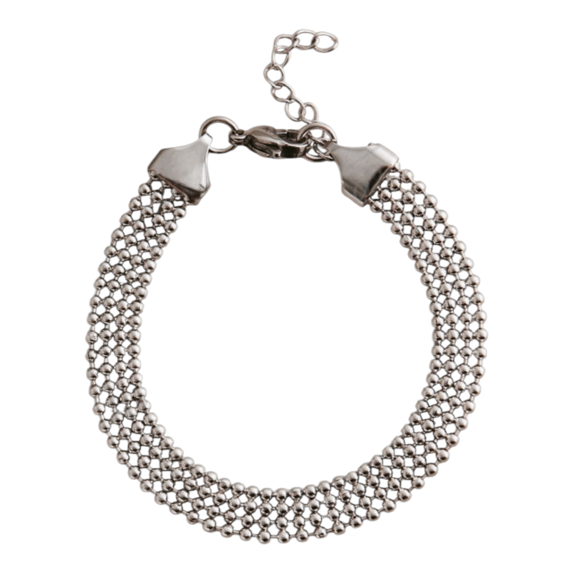 PULSERA ACERO CADENAS BOLITAS x4