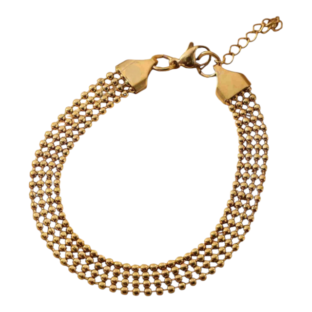 PULSERA ACERO DORAFO CADENA BOLITAS X4