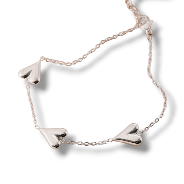 PULSERA ACERO BLANCO 3 CORAZONES 