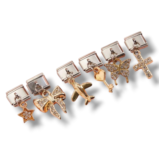 DIJES ACERO COLGANTES DORADO PULSERA ITALIANA STRASS x 6