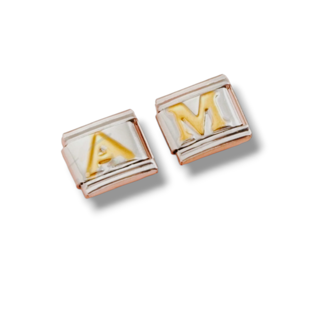 DIJES ACERO PARA PULSERA ITALIANA CON INICIAL DORADA X12