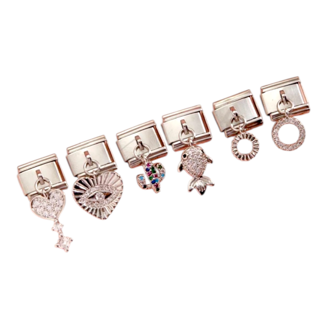 DIJES ACERO PULSERA ITALIANA CON COLGANTE STRASS X 6 UNIDADES