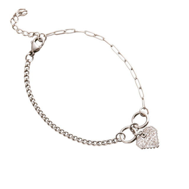 PULSERA ACERO COMBINADA CORAZÓN STRASS