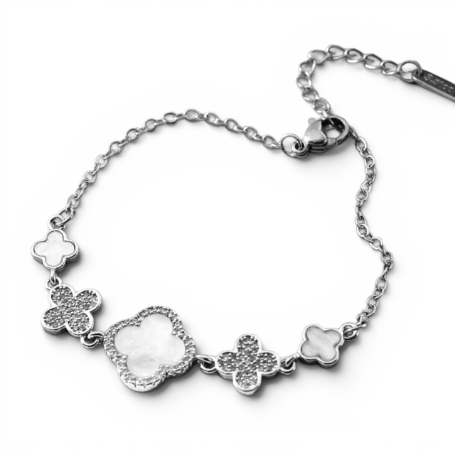 PULSERA ACERO TRÉBOLES VC CON DIJES MICROPAVE