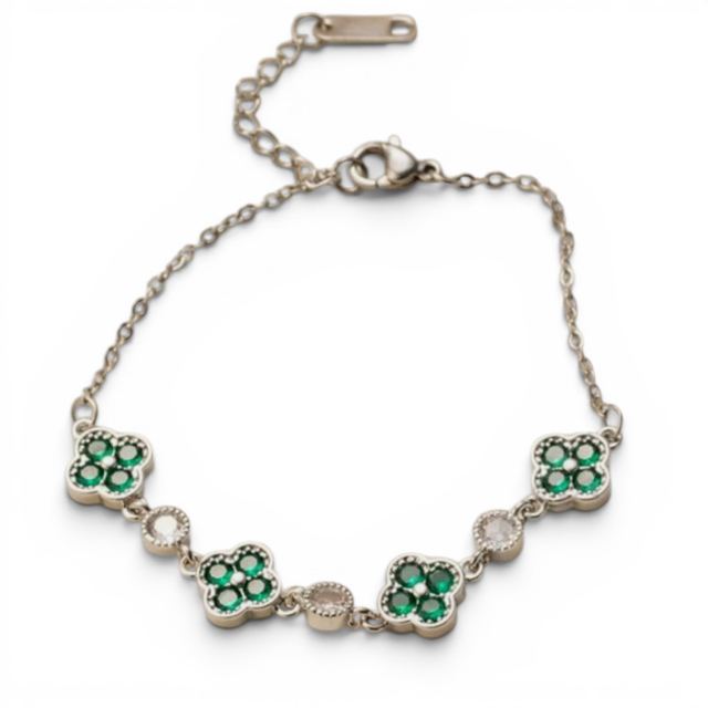 PULSERA ACERO DIJES TRÉBOL VC MICROPAVE 